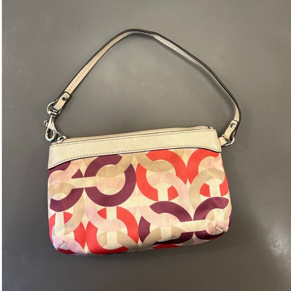 COACH 1941 Satin Chain Logo Kristin OP Art Multicolor wristlet Top Zip - Picture 10 of 11